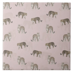 Modern Pink Leopard Jungle Animals Tile