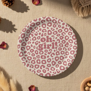 Modern Pink Leopard Oh Girl! Baby Shower Paper Plate