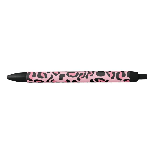 Modern Pink Leopard Pattern Animal Black Ink Pen (Front)