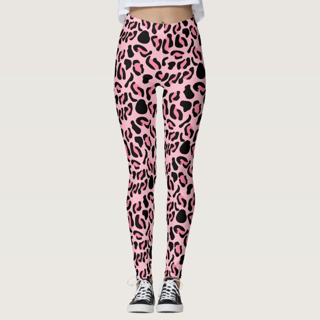 Modern Pink Leopard Pattern Animal Leggings (Front)