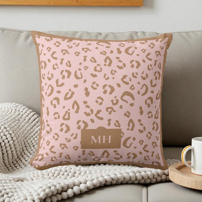 Modern Pink Leopard Pattern Initials Monogram Throw Pillow (Modern Pink Leopard Pattern Initials Monogram Throw Pillow)