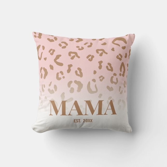 Modern Pink Leopard Pattern Personalized Mama Throw Pillow (Front)