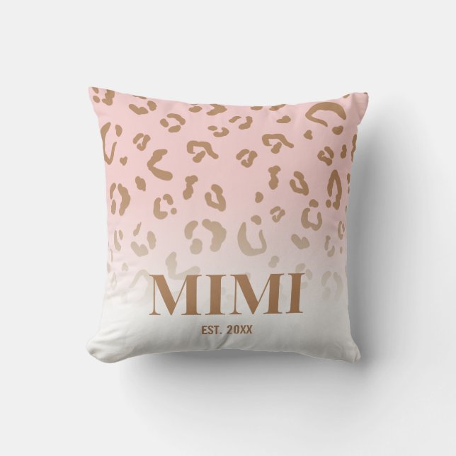 Modern Pink Leopard Pattern Personalized Mimi Throw Pillow (Front)