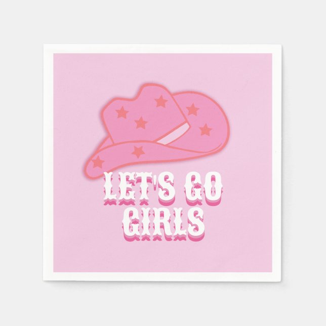 Modern Pink Let's Go Girls Cowboy Hat Rodeo Napkin (Front)