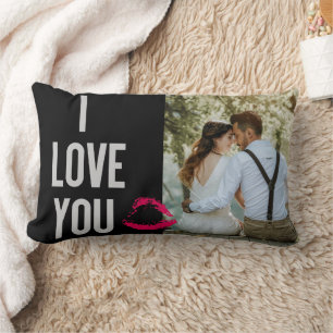 Modern Pink Lips Typography Love Photo Lumbar Pillow