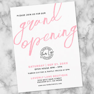 Modern Pink Logo Business Grand Opening Invitation Postcard