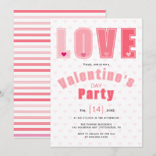Modern pink LOVE hearts Valentines Day party Invitation