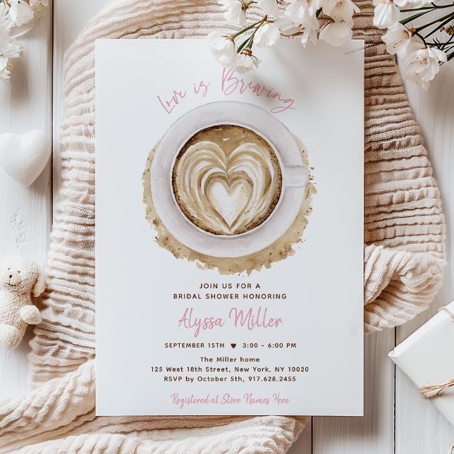Modern Pink Love Is Brewing Coffee Bridal Shower Invitation (Creator Uploaded)