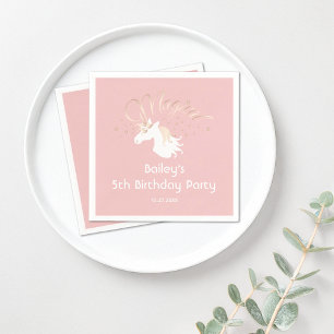 Modern Pink Magical Unicorn Party Kids Birthday Napkin