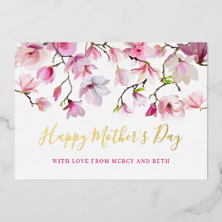 Modern Pink Magnolia Floral Happy Mothers Day