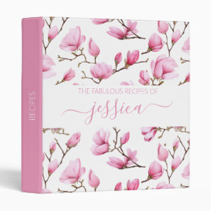 Modern pink magnolia script name Recipe Binder