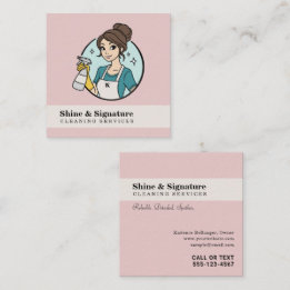 Modern Pink Maid Cleaning Services Business Square Business Card