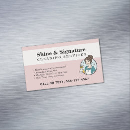 Modern Pink Maid Cleaning Services Magnetic Business Card