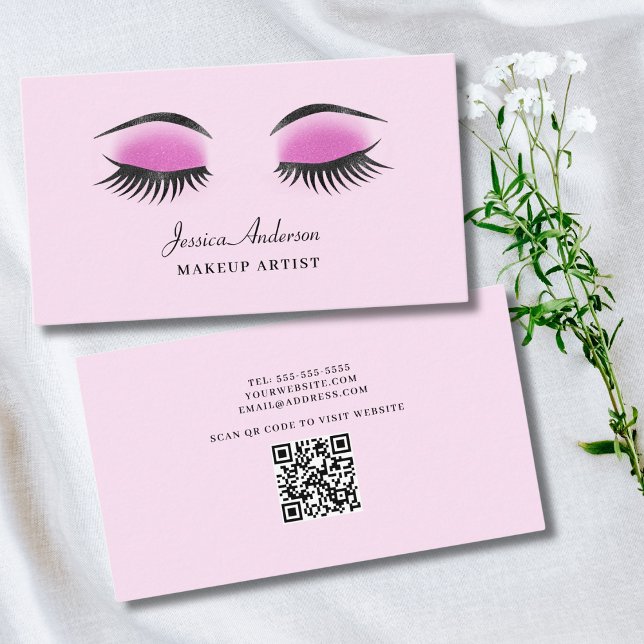 Modern Pink Makeup Artist QR Code Business Card (Creator Uploaded)