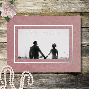 Modern Pink Marble Photo Foil Save the Date Holiday Postcard