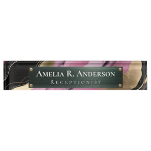 Modern Pink Marble Professional Business Nameplate