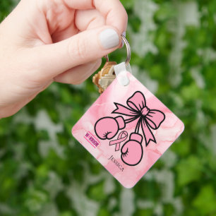 Modern Pink Marbled Breast Cancer Warrior Name   Keychain