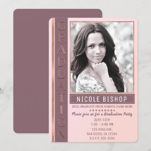 Modern Pink Mauve Graduation Party Graduate Photo Invitation