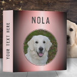 Modern Pink Metallic Dog Pet Photo Album Binder<br><div class="desc">Modern Pink Metallic Dog Pet Photo Album. Gradient pink metallic background. Personalize the binder with your dog`s photo,  name and your text on the spine. You can use this custom photo album for any pet.</div>