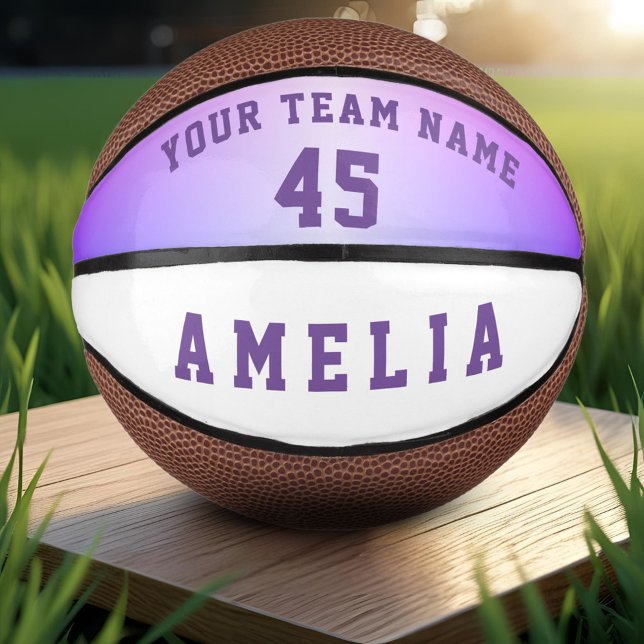 Modern Pink Metallic Player Team Name Number Mini Basketball (Creator Uploaded)