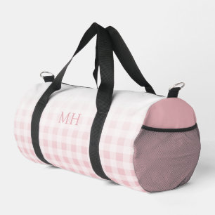 Modern Pink Minimal Gingham Pattern Monogram Duffle Bag