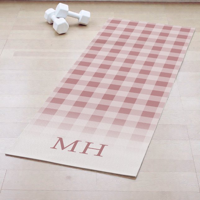 Modern Pink Minimal Gingham Pattern Monogram Yoga Mat (Modern Pink Minimal Gingham Pattern Monogram Yoga Mat)