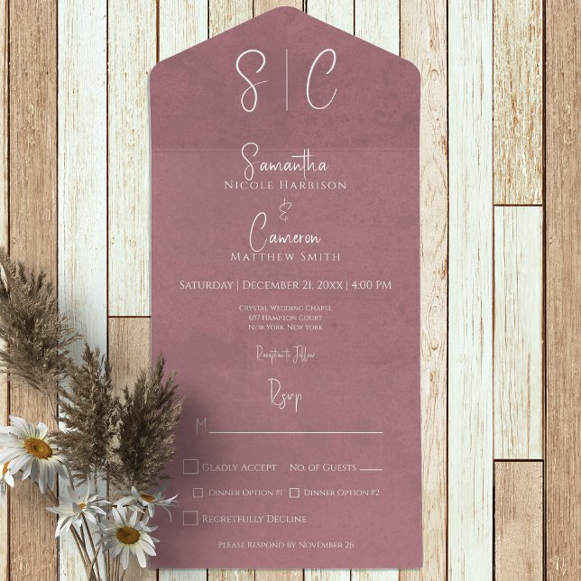 Modern Pink Minimal Monogram Dinner All In One Invitation (Creator Uploaded)