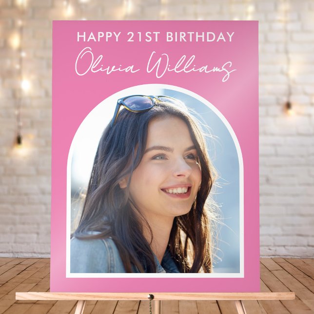 Modern Pink Minimalist Photo 21st Birthday Sign (Creator Uploaded)