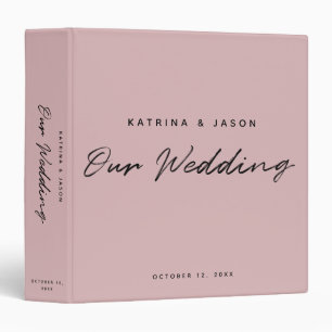 Modern Pink Minimalist Script Wedding Album Binder
