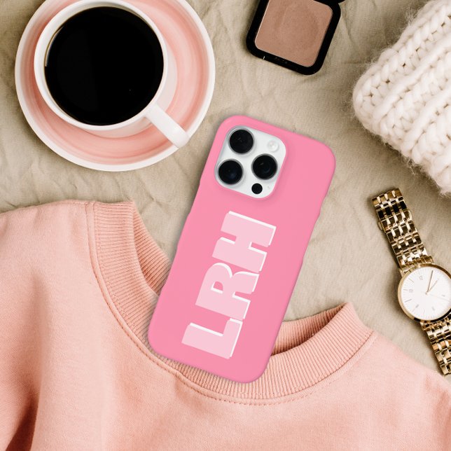 Modern Pink Minimalist Vertical Monogram iPhone Ca iPhone Case (Creator Uploaded)