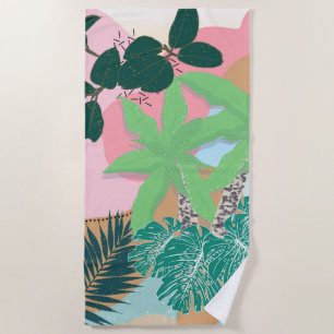 Modern Pink Mint Tropical Foliage Creative design Beach Towel