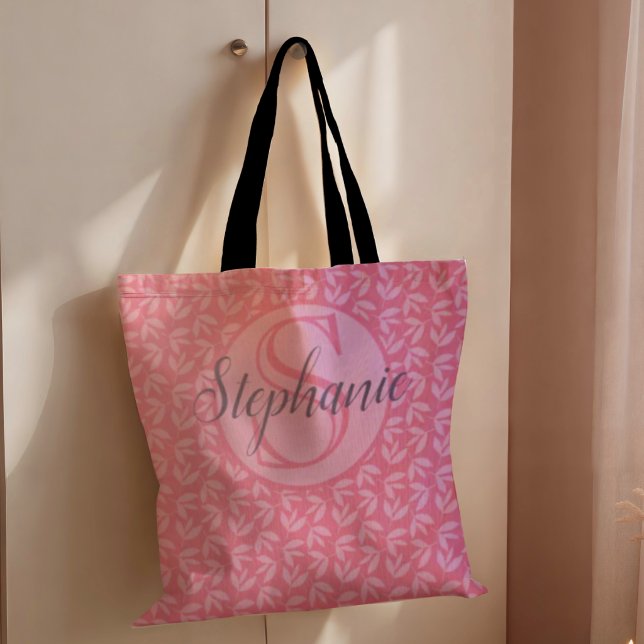 Modern pink Monogram Botancial  Tote Bag (Creator Uploaded)