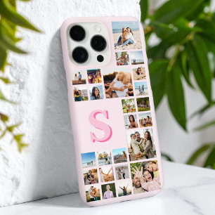 Modern Pink Monogram Custom 25 Photo Collage iPhone 16 Pro Max Case