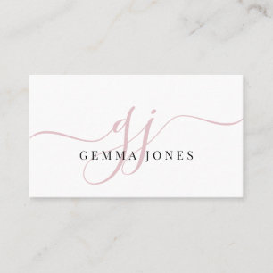 Modern Pink Monogram Feminine Script Name Business Card