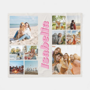 Modern Pink Monogram Personalized 10 Photo Collage Fleece Blanket