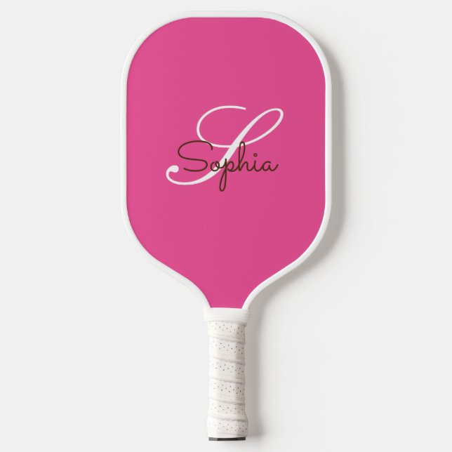 Modern Pink Monogram Personalized Name  Pickleball Paddle (Front)