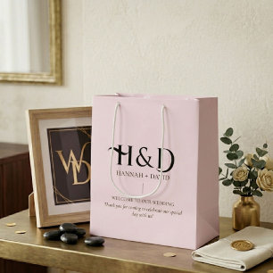 Modern Pink Monogram Wedding Welcome Guest  Medium Gift Bag