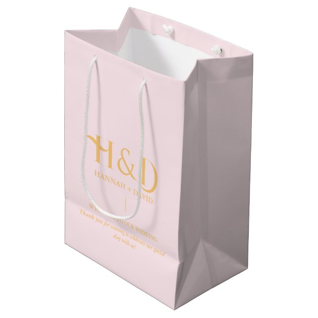 Modern Pink Monogram Wedding Welcome Guest  Medium Gift Bag (Front Angled)