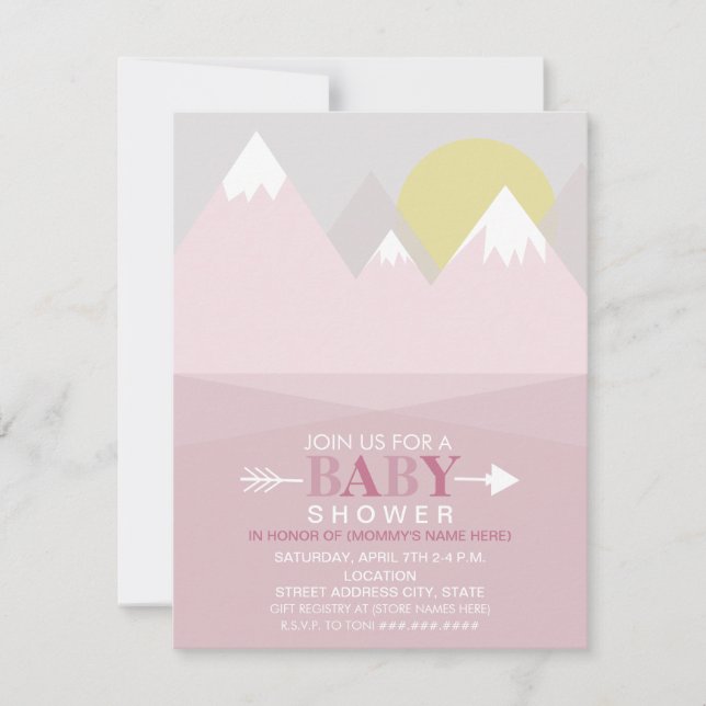 Modern Pink Mountain Sun Baby Shower Invitation (Front)