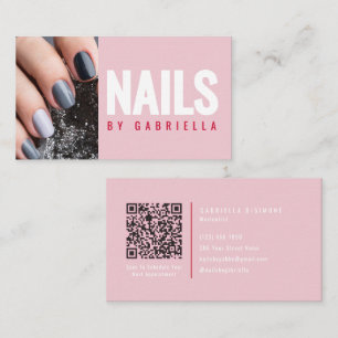 Modern Pink Nail Technician QR Code Photo Business Card