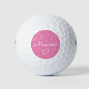 Modern Pink Name Custom Cute Golf Balls