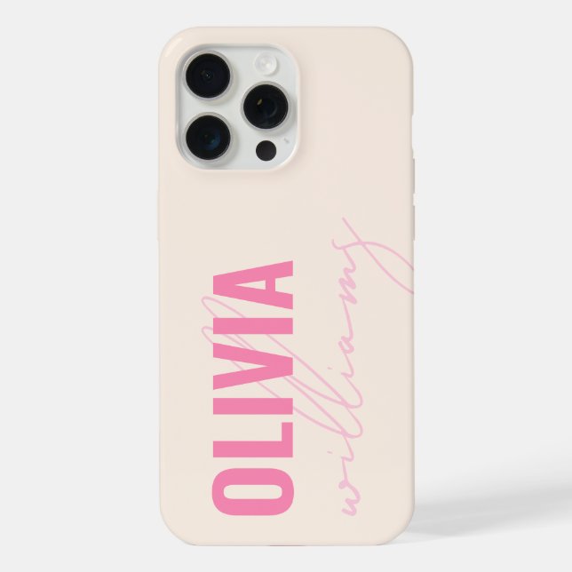 Modern Pink Name Monogram iPhone Case (Back)