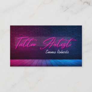 Modern Pink Neon & Smoke Tattoo Artist  Business C Card