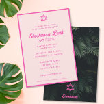 Modern Pink Neon Tropical Bat Mitzvah Invitation<br><div class="desc">Invite your guests in style with these neon tropical pink Bat Mitzvah invitations. The design features green palm leaves on the back,  a Star of David,  and pink personalized text to share the details of your event. Enter the Zazzle Design Tool to make additional adjustments.</div>