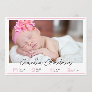 Modern Pink Newborn Baby Photo Collage Birth  Announcement