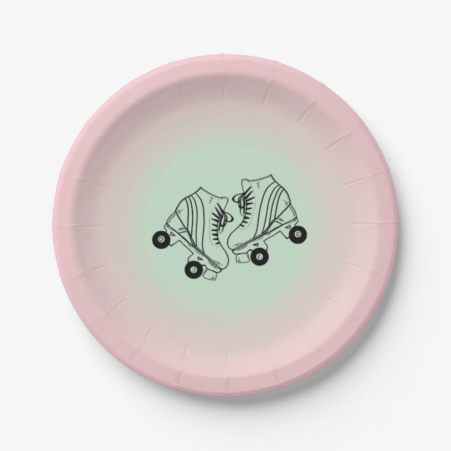 Modern Pink Ombre Roller Skating Paper Plate (Front)