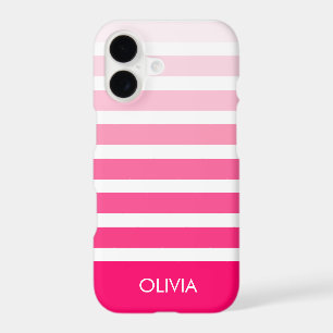Modern Pink Ombre Striped Personalized Name