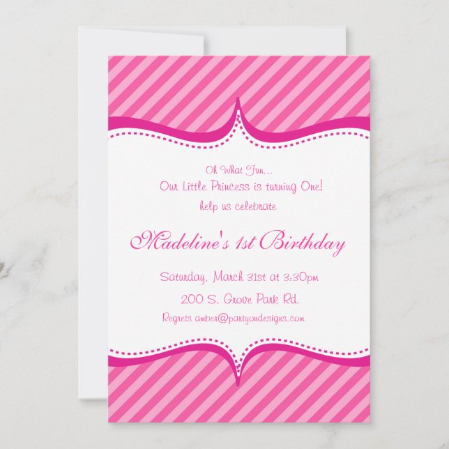 Modern Pink on Hot Pink Stripe Princess Invitation (Front)