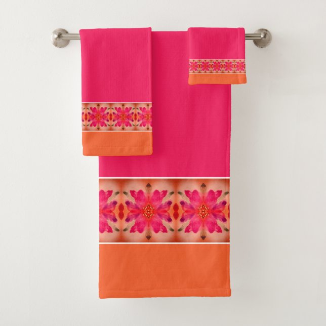 Modern Pink Orange And Purple Bath Towel Set (Insitu)