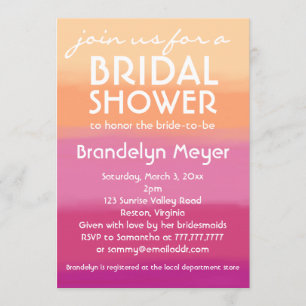 Modern Pink Orange Bridal Shower Invitations
